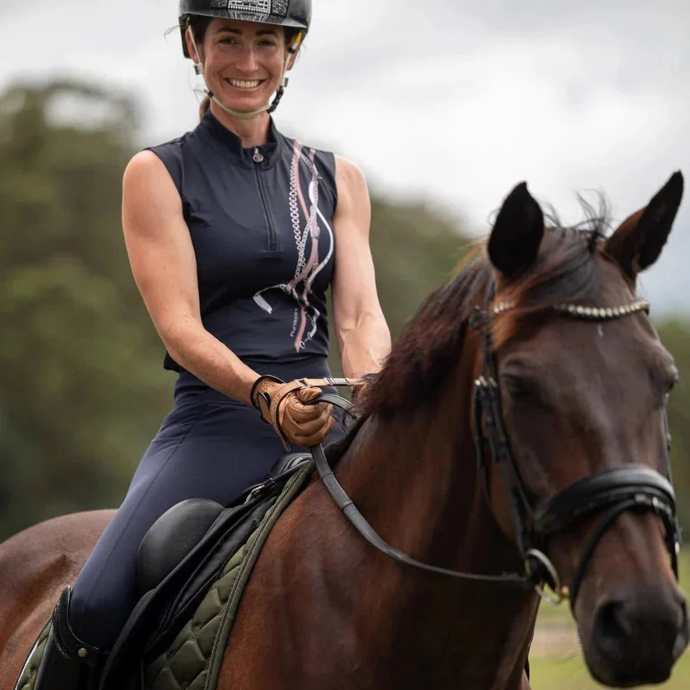 Horse and rider enjoying relaxed dressage work